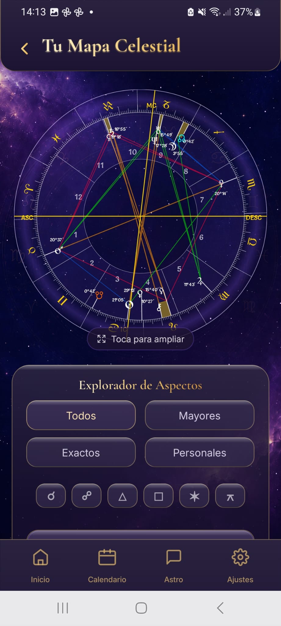 Mapa celestial y carta natal en AstroVibra